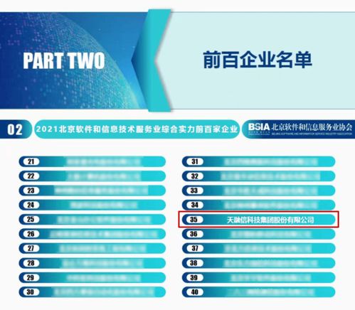 天融信连续六年荣登北京软件和信息服务业综合实力百强企业榜单