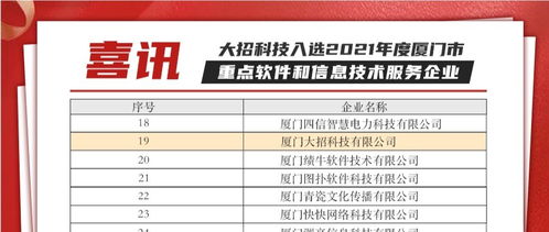 大招科技实力获认可，荣膺厦门市重点软件和信息技术服务企业